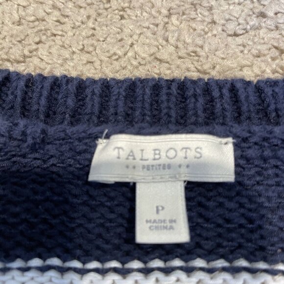 Talbots Navy Blue Stripe Sweater Women's Petite XS Cotton Blend Pullover Preppy - Picture 8 of 9